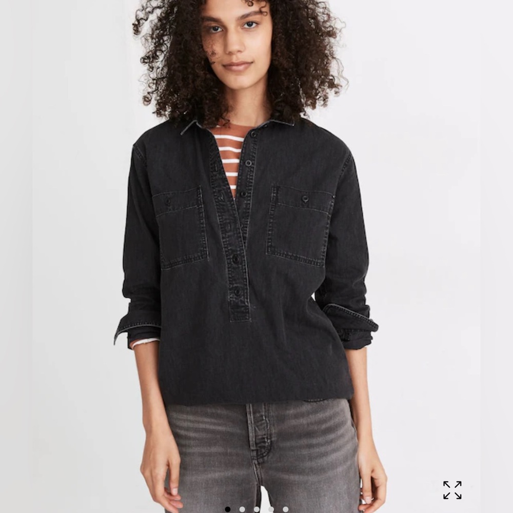 Madewell Denim Popover Top in Black Wash